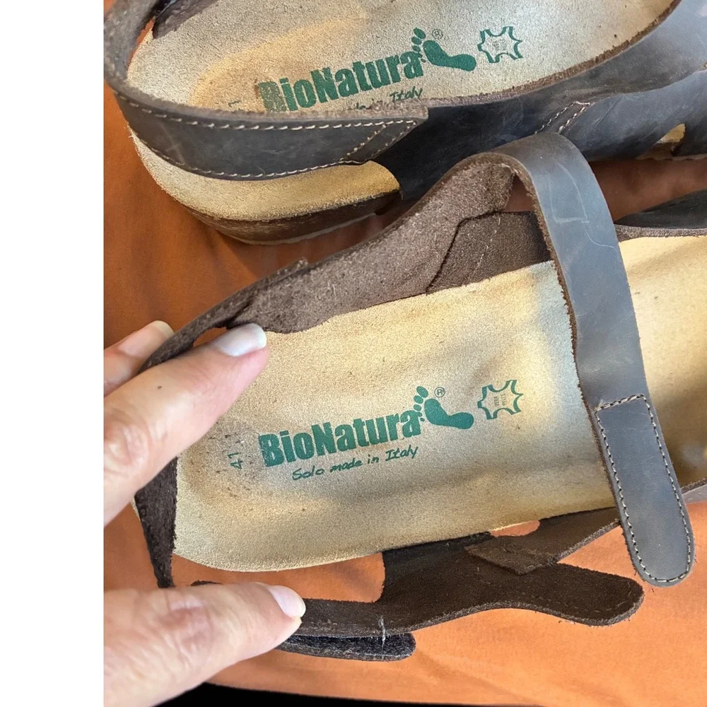 BioNatura Italy Brown Leather Mary Jane Fisherman Cork Wedge Sandals Womens 41